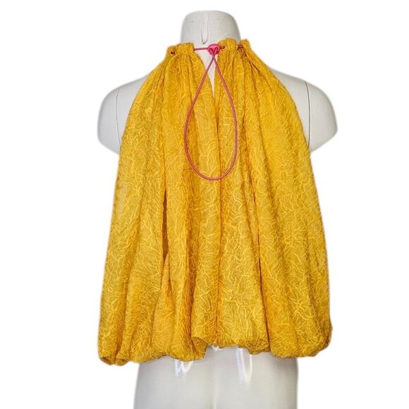 Anthropologie Halter Parachute Bubble-Hem Crinkle Toggle Tank Yellow Size S, NWT - Picture 2 of 9